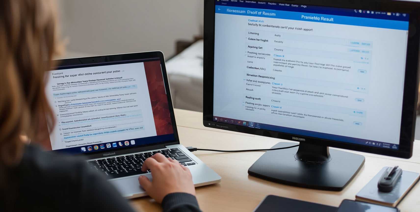Uczennica rozwiązująca arkusz maturalny online na laptopie